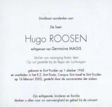 Hugo Roosen doodsprentje